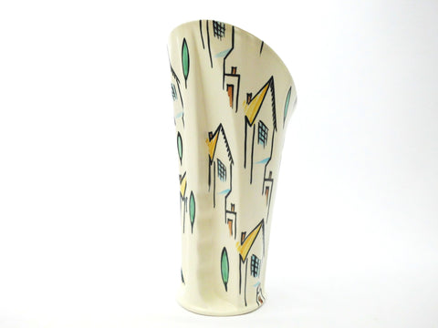 Beswick Pottery   Vase  Houses decor Hand Painted ALBERT HALLAM 1950s