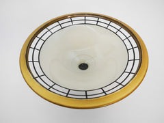 Frosted Glass Pedestal Bowl with Black bands and Gold accents