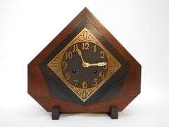 Amsterdamse School  ca.1920  Wooden Mantel Clock with Pendulum   30 cm 11.8" high and wide