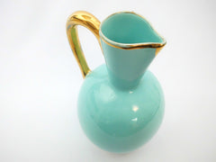 Large Pitcher BOCH La Louvière Belgium Pastel Blue with Gold-tone decor D5102 ca.1938. The form F89/3 was created by BOCH Frères Keramis between 1842 and 1850.