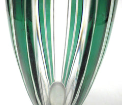 Small Crystal Vase with Plated Silver Collar. Val St. Lambert Belgium 1950s.  Emerald Green, hand-cut-to-clear.