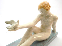 Rare Ceramic Sculpture in Craquelé of ISADORA DUNCAN, "Mother of the Modern Dance". Etienne Forestier 1920s France.