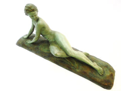 Beautiful and Large size Green patinated Terracotta Sculpture of a reclining nude by Ugo Cipriani Italy 1920s.