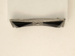 Silver Plated Intricate Filigree Onyx Metal Brooch