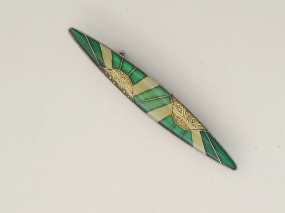 French Enamel Gold & Green Colours Brooch