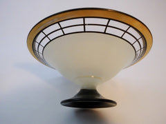 Frosted Glass Pedestal Bowl with Black bands and Gold accents