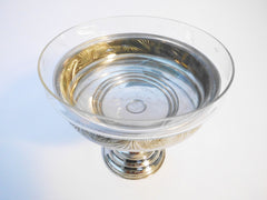 Coupe sur piédouche      Silver Plated Light Metal Footed Bowl with Etched Glass insert