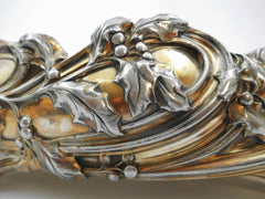 Oval Bronze Silverplated  Jardinière Art Nouveau, decorated with boughs of holly, ending in winding loops. Circa 1900 by Victor Saglier & Frères, Silversmiths Paris. Hallmarked.