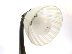 French Art Deco Table Lamp with white opaque glass shade and beautifully crafted bronze/brass Base.  France 1920s.