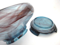 Art Deco Centrepiece in Blue and Purple Cloud Pressed Glass, Polished. Seperate Bowl and Plinth. 1920s George Davidson & Co, England.