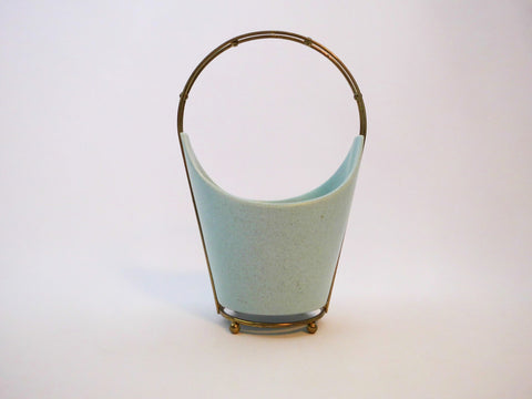 Turquoise Speckeled Vase with Brass Stand