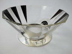 Centerpiece Karl Palda    Black Enamel Etched Crystal bowl with Sterling Silver Base  1930's