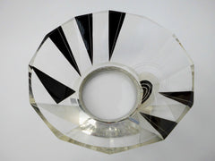 Centerpiece Karl Palda    Black Enamel Etched Crystal bowl with Sterling Silver Base  1930's