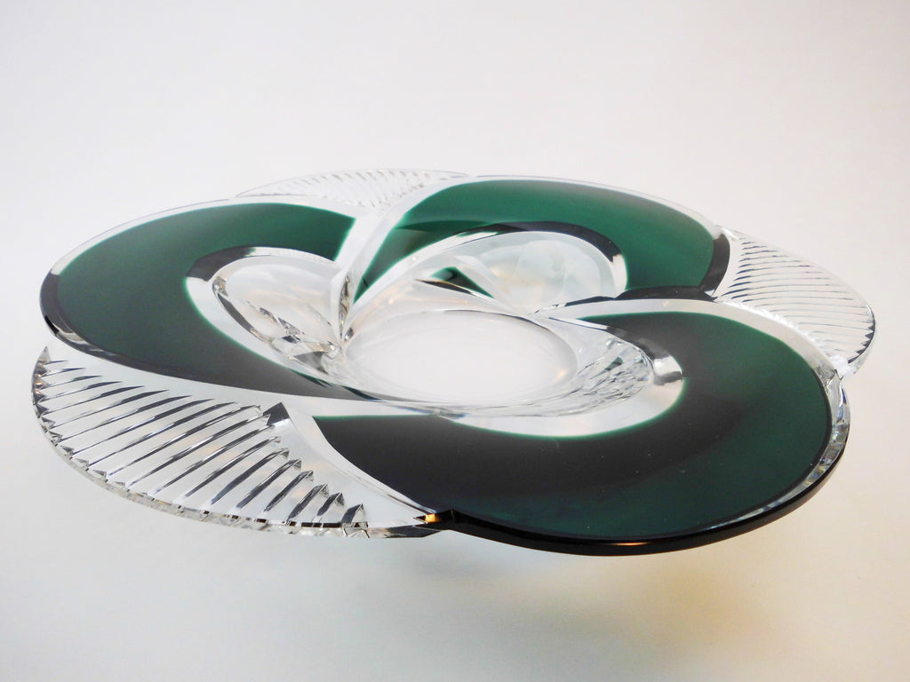 Coupe "Cyclope"  Val St. Lambert Belgium 1958. Stunning Crystal Glass Centerpiece. Dark Green, hand-cut-to-clear.   Numbered & signed  8/100  Charles Graffart, Master designer and outstanding artist.