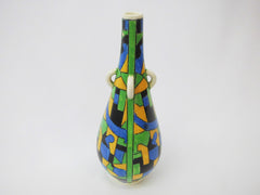 Polychrome Modernist Decor D873 with geometric patterns. Hand Painted Vase, Design by Charles Catteau  BOCH Frères La Louvière Belgium 1924. He used Form n° 727 already created  in 1903 by Boch Frères Keramis.