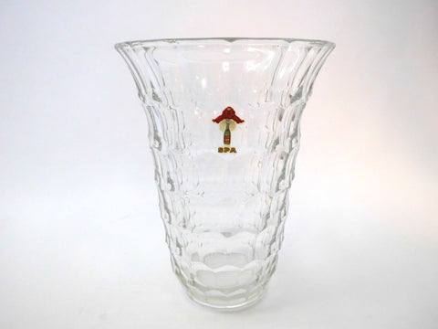 Clear Vase Demi Crystal Glass Model "ECAILLES" with Spa Pierrot Logo. Luxval Collection VAL SAINT LAMBERT Belgium 1935.