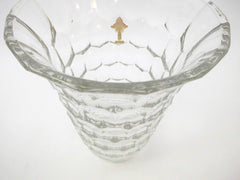 Clear Vase Demi Crystal Glass Model "ECAILLES" with Spa Pierrot Logo. Luxval Collection VAL SAINT LAMBERT Belgium 1935.