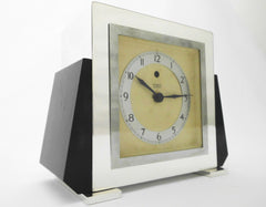 TEMCO  Art Deco Electric Mantel Clock  Plated Silver and black Bakelite. 200-250 Volt 50 Cycles.