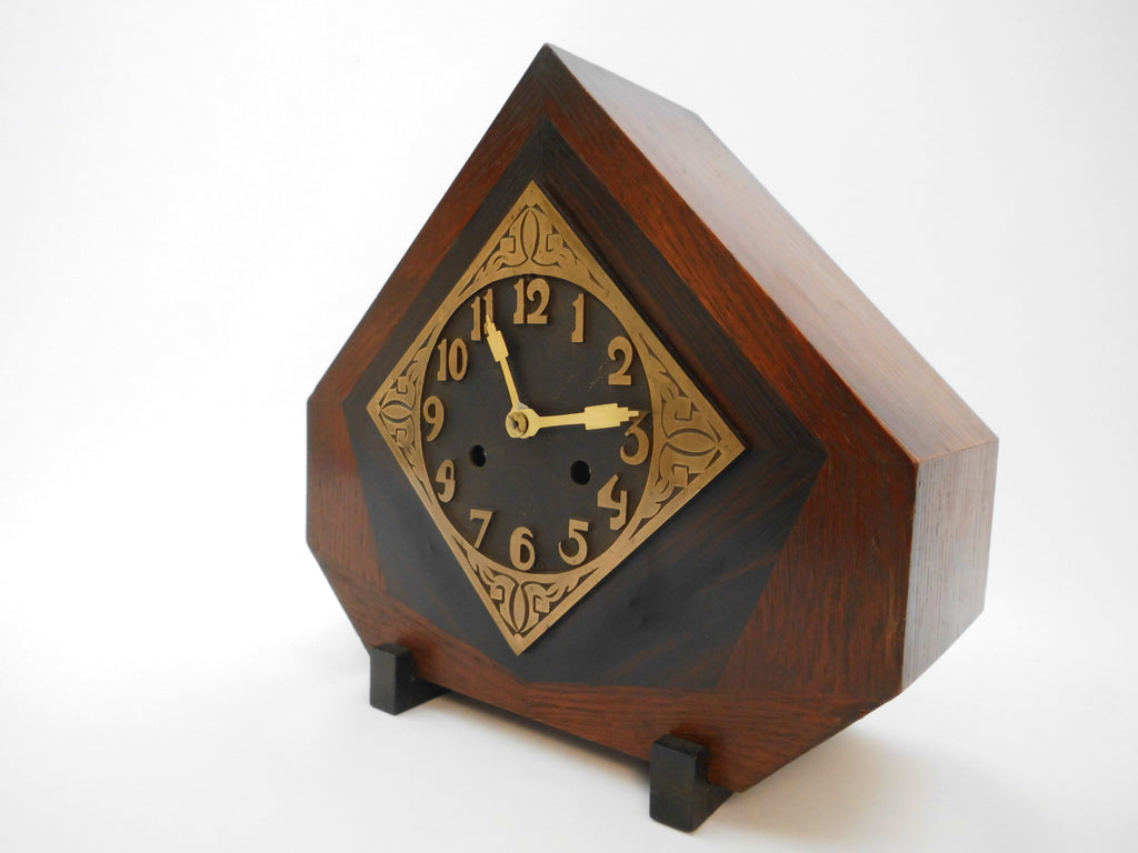 Amsterdamse School  ca.1920  Wooden Mantel Clock with Pendulum   30 cm 11.8" high and wide
