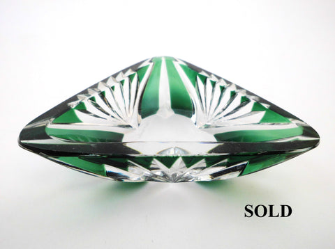 Crystal Glass Trinket Dish (Vide-Poche). Emerald Green, hand-cut-to-clear.  Val St. Lambert Belgium 1950s.