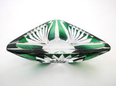 Crystal Glass Trinket Dish (Vide-Poche). Emerald Green, hand-cut-to-clear.  Val St. Lambert Belgium 1950s.