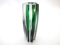 Beautiful Crystal Vase model LH35 "SARNIA" Val St. Lambert 1960s Belgium.  Emerald Green, hand-cut-to-clear. Created by Hubert Lega (1930-2017).