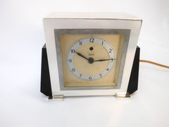TEMCO  Art Deco Electric Mantel Clock  Plated Silver and black Bakelite. 200-250 Volt 50 Cycles.
