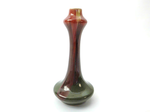 Very elegant mini Ceramic Vase Model 2 version from the "Faïenceries de Thulin" Belgium 1920s. Color Drip Glaze Technique, Main colors are olive green and red.