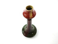 Very elegant mini Ceramic Vase Model 2 version from the "Faïenceries de Thulin" Belgium 1920s. Color Drip Glaze Technique, Main colors are olive green and red.