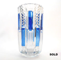 Unique (only 1 piece made) and Impressive Circular Crystal Vase. Created by René Delvenne. Blue, hand-cut-to-clear. Val St. Lambert  Belgium 1964.