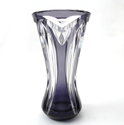 Overwhelming and Elegant Val St. Lambert Crystal Vase in a rare Amethyst color, hand-cut-to-clear, Belgium 1950s.