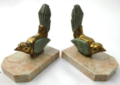 Very Rare stylized Bird on a Marble Base. Two Bookends created by Hippolyte Francois Moreau (1832-1927). Early Art Deco Period around 1910. Signed.