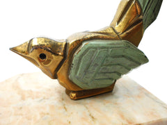 Very Rare stylized Bird on a Marble Base. Two Bookends created by Hippolyte Francois Moreau (1832-1927). Early Art Deco Period around 1910. Signed.