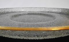 Centerpiece in "Crackled glass" with golden accent border. Belgium, early 20th Century. Probably originates from the city of Liège, famous for its Glass & Crystal Crafts.