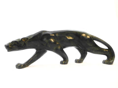 Elegant crouching Panther ready to strike, created by Secondo in France around 1930. Bronze, finished with a green patina.