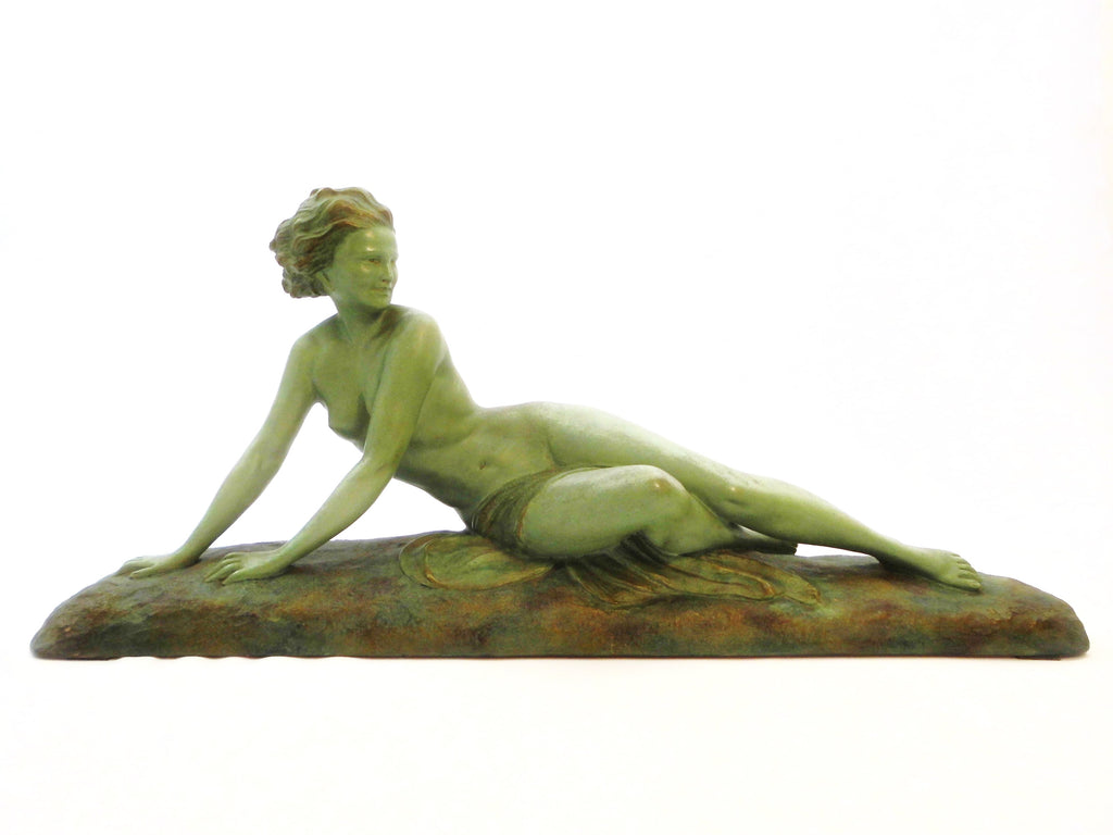 Beautiful and Large size Green patinated Terracotta Sculpture of a reclining nude by Ugo Cipriani Italy 1920s.