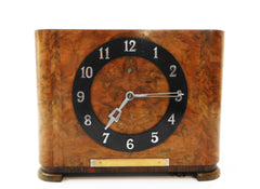 Mauthe "Synchron Schlagwerk" Mantel Clock, Germany 1925. 220 Volt 50 Cycles Electrical powered movement with Chime. Case in Palissander Veneer. Clock in very good working condition.